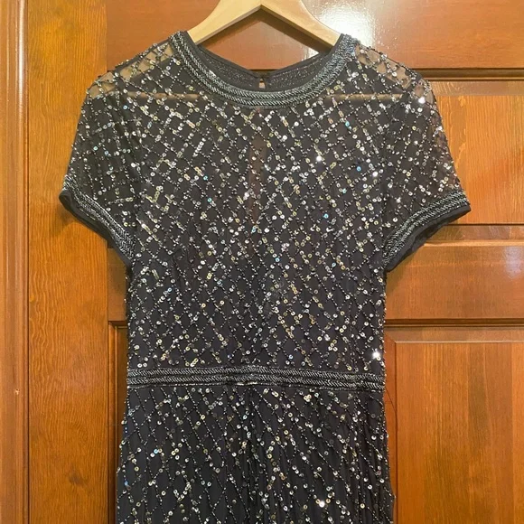 Adrianna Papell | Dresses | Adrianna Papell Womens Shortsleeve Grid Beaded Gown | Poshmark Adrianna Papell | Dresses | Adrianna Papell Womens Shortsleeve Grid Beaded Gown | Poshmark
